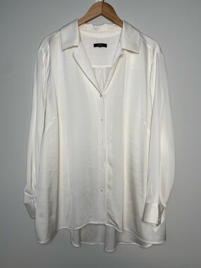 Quince | Ivory Washable Silk Notch Collar Blouse Top 3X Minimalist Quiet Luxury